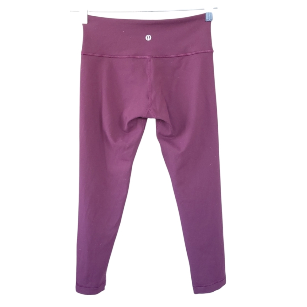 Lululemon Wunder Under Crop Leggings Size 4 Burgundy Wine Full On Luon 21” Yoga